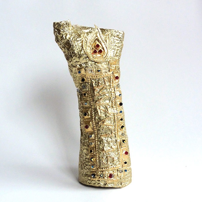 Ex-voto relique os scaphoIde bras métal repoussé reliquaire pierres précieuses Saint Lazare